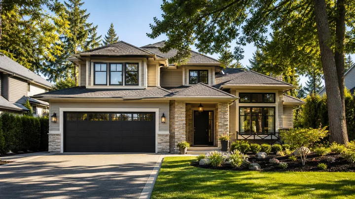 Modern two-storey family home with landscaped yard